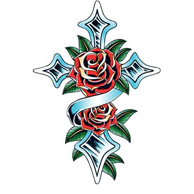 Rose Cross Design Water Transfer Temporary Tattoo(fake Tattoo) Stickers NO.11482